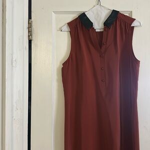 Orange Silk Shift with black pleather collar